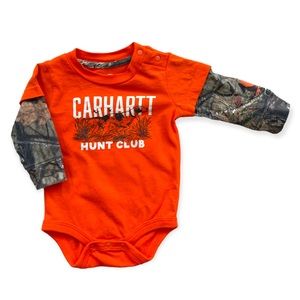 CARHARTT Onesie Shirt Camo Camouflage Orange Long Sleeve Shirt Top Dog Hunt Club
